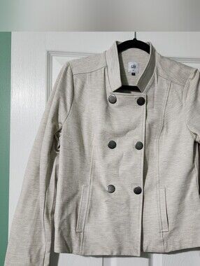 CAbi Light Cream Double-Breasted Cropped Pea Coat